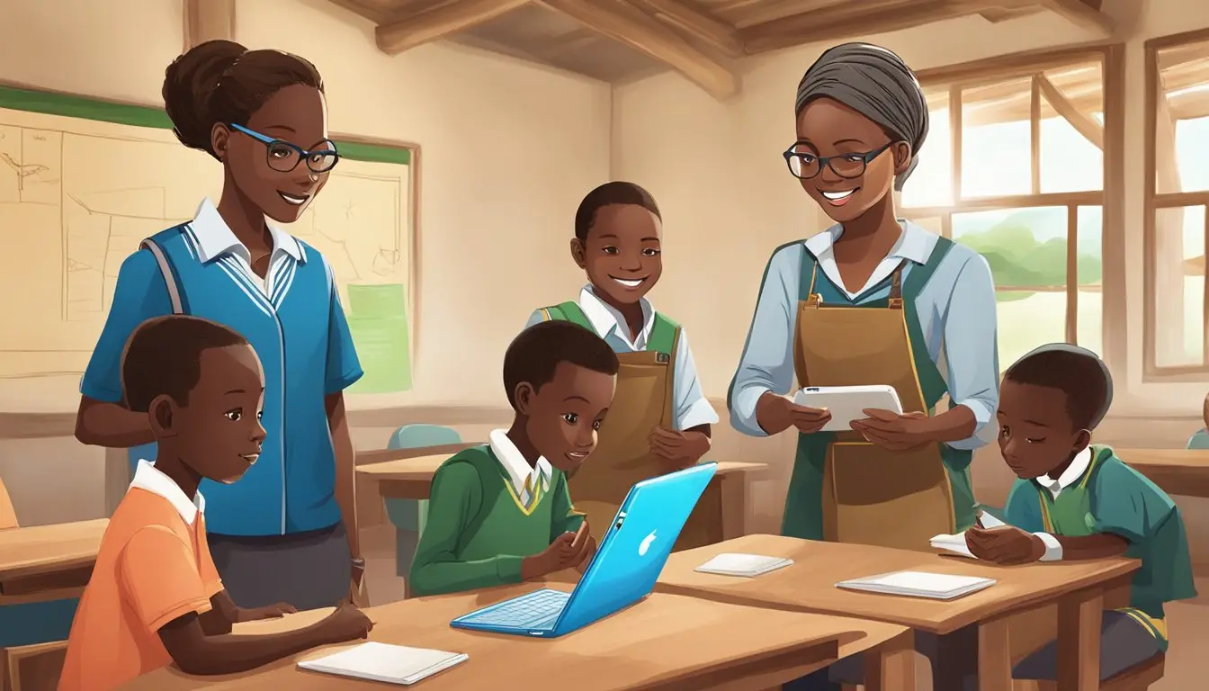 A group of students use educational apps in Kenya